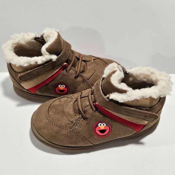 Sesame Street Elmo Brown Faux Suede Toddler Boots Size 8 Fleece Lined - Picture 2 of 9